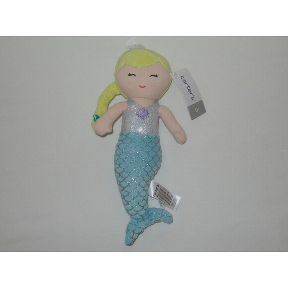 NWT Carters Plush Toy Stuffed Doll Mermaid Blonde 10" Fish Tail Glitter Scales - Picture 6 of 8